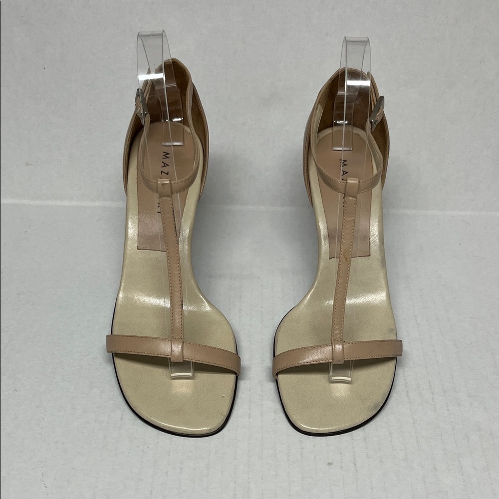 Nude square toe T-Strap leather stiletto heel Sandals 36 minimalistic capsule - Picture 2 of 15